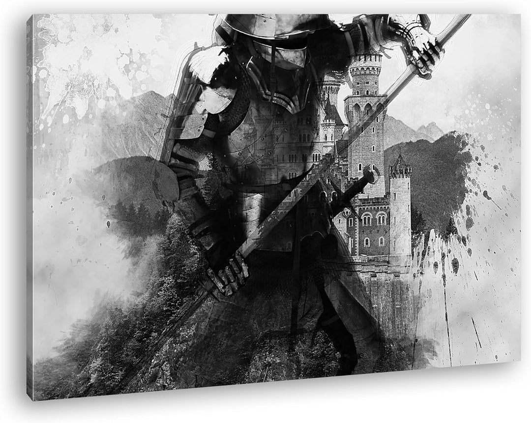 deyoli Mittelalter - Illustration Format: 100x70 Effekt: Schwarz/Weiss als Leinwandbild, Motiv ferti