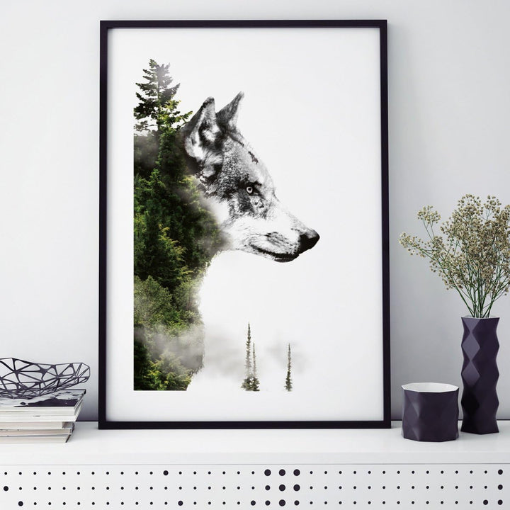 JUNIWORDS Poster mit/ohne Holzrahmen - Wähle ein Motiv - Forest Wolf - Wähle eine Grösse - 40 x 60 c