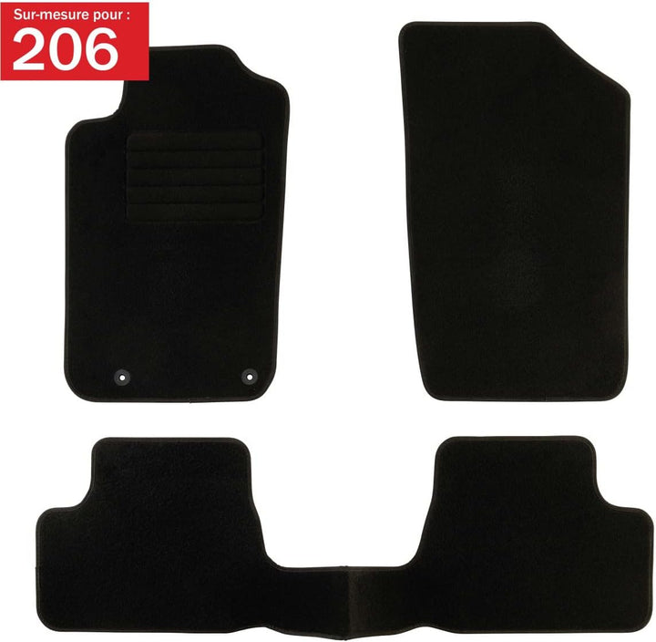 DBS Autofussmatte - nach Mass - 3-teilig - Anti Rutsch - schwarzer Nadelfilz 900g/m² - Velours Ferti