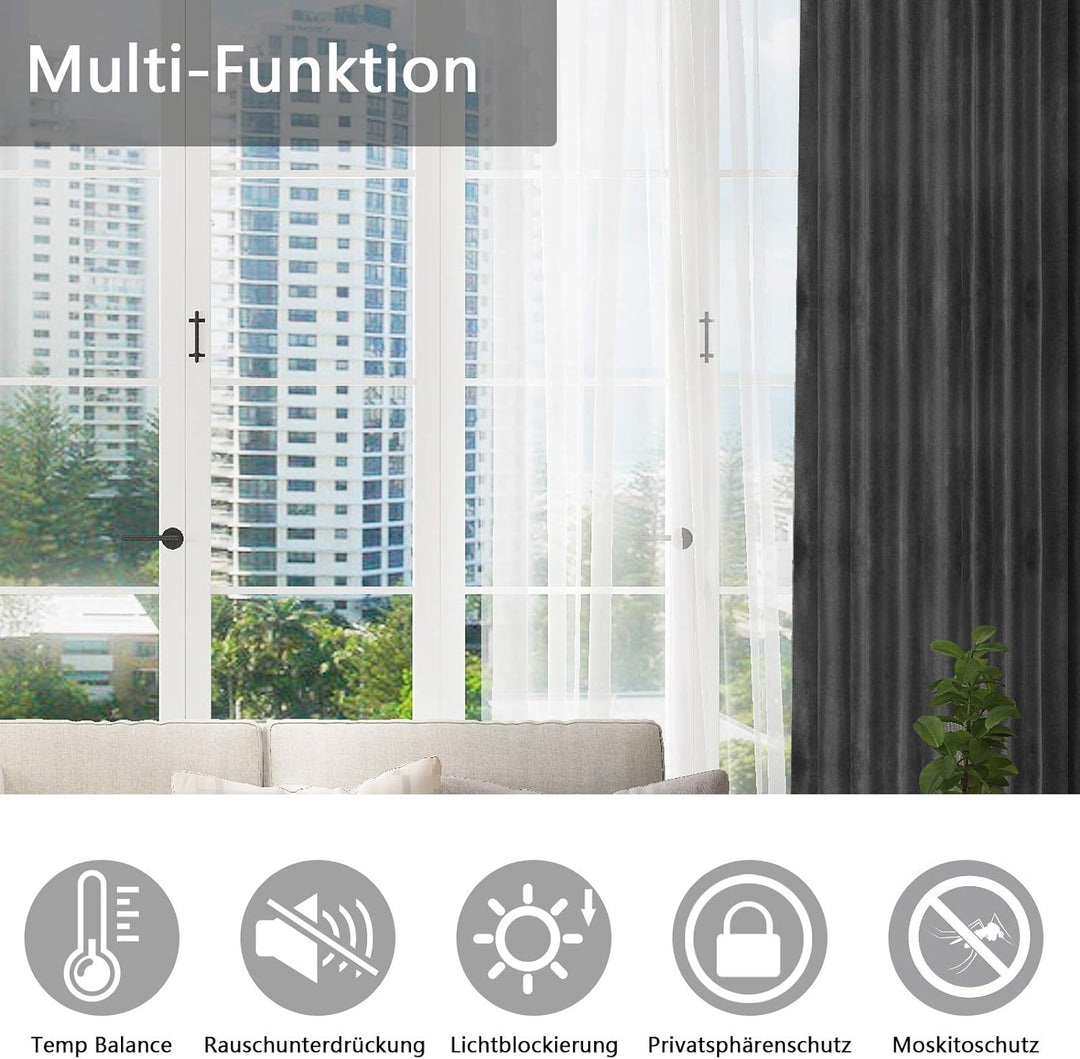 WOLTU Verdunklungsvorhang Blickdicht Samtvorhänge mit Ösen, 2 Stücke Thermogardine Ösenvorhang 300 g