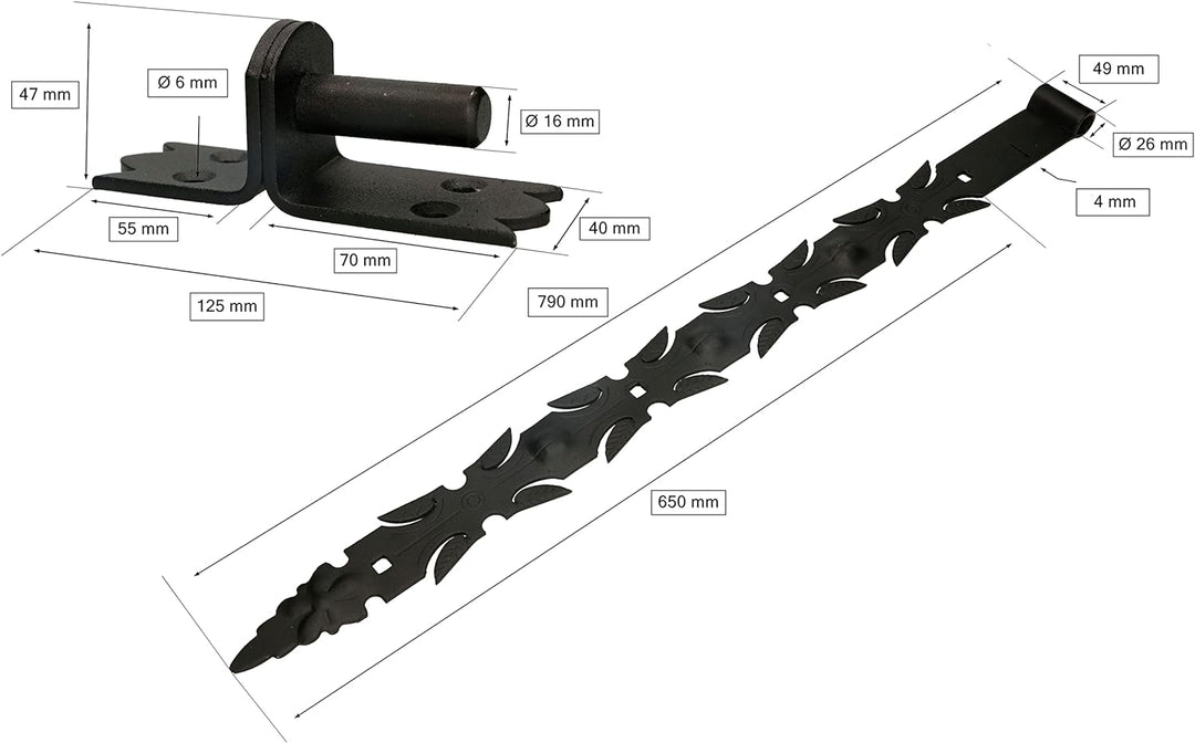 KOTARBAU® 2er Set Ladenband Schmiedeeisen mit Kloben 800 mm Türband Torband Türscharnier Torscharnie