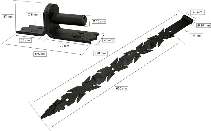 KOTARBAU® 2er Set Ladenband Schmiedeeisen mit Kloben 800 mm Türband Torband Türscharnier Torscharnie