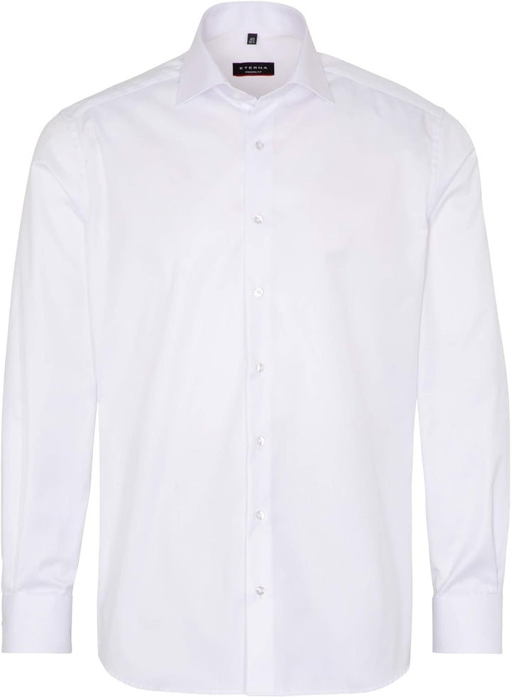 ETERNA Herren Langarmhemd Modern Fit Abdeckhemd Twill weiss Uni extra Langer Arm Hemd, 42