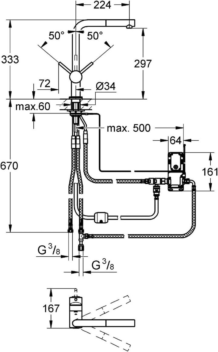 GROHE Minta Touch - Elektronische Einhand-Spültischbatterie (L-Auslauf, Magnetventil, automatische S