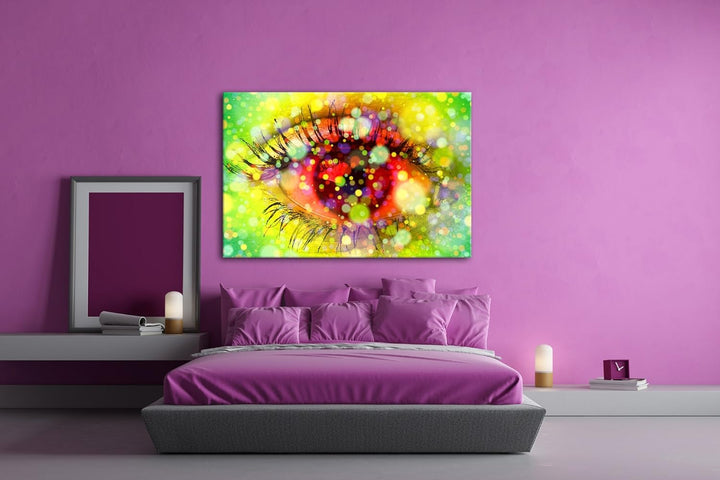 deyoli kunterbuntes Auge Format: 80x60 als Leinwandbild, Motiv fertig gerahmt auf Echtholzrahmen, Ho