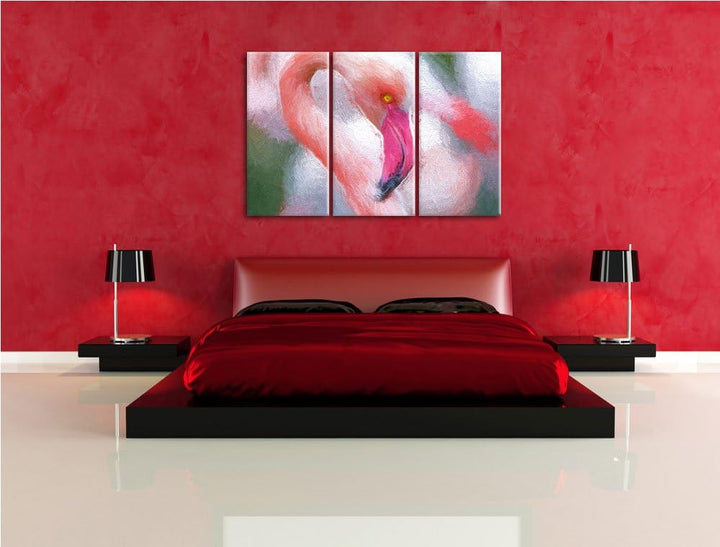 prächtiger Flamingo Spezial 3-Teiler Leinwandbild 120x80 Bild auf Leinwand, XXL riesige Bilder ferti