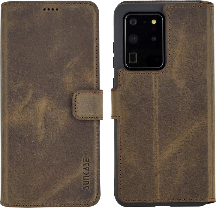 Suncase Book-Style Hülle kompatibel mit Samsung Galaxy S20 Ultra Leder Tasche (Slim-Fit) Lederhülle