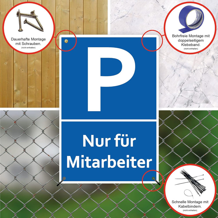 5 Stück Nur für Mitarbeiter Parkplatzschild 20 x 30 cm aus stabiler PVC Hartschaumplatte 3mm Parkpla
