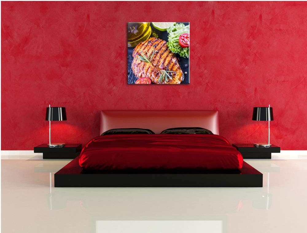 Grillmeister Steak, Format: 70x70 auf Leinwand, XXL riesige Bilder fertig gerahmt mit Keilrahmen, Ku