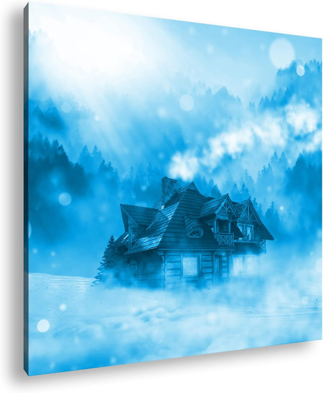 deyoli verschneite Berghütte Format: 60x60 Effekt: Monocrome Blau als Leinwand, Motiv fertig gerahmt