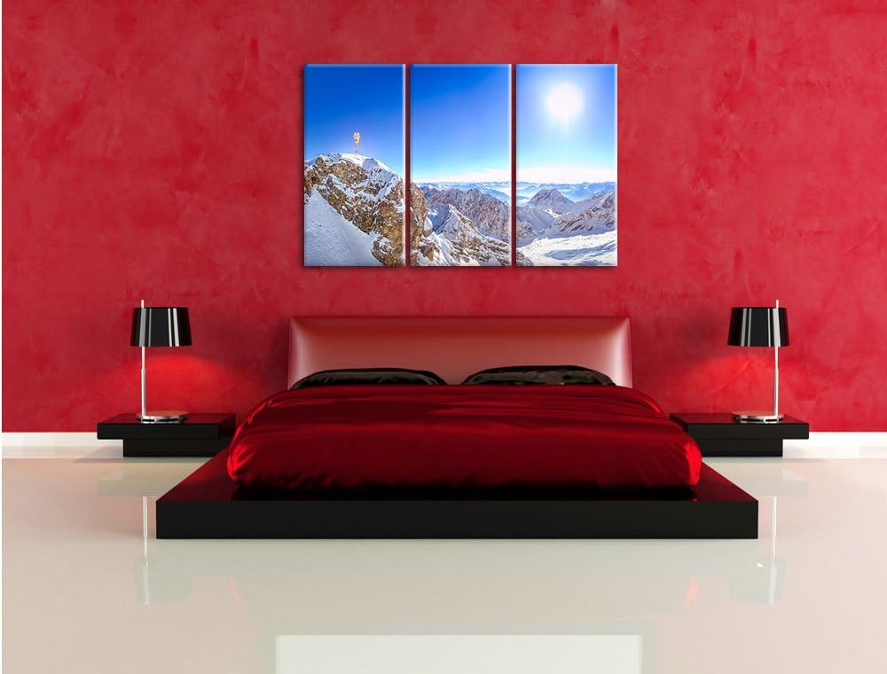 Pixxprint Zugspitze im Sonnenlicht als Leinwandbild | Grösse: 3 Teilig (120x80) | Wandbild| Kunstdru
