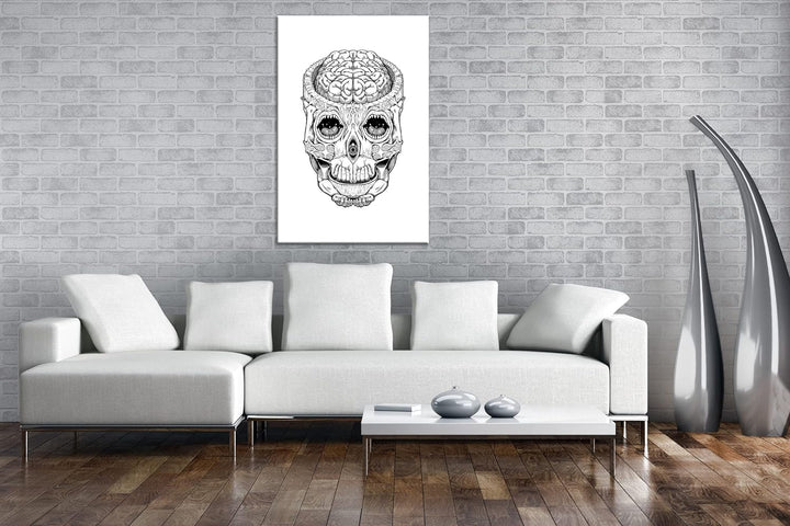 deyoli Schädel Zeichnung Format: 80x60 als Leinwandbild, Motiv fertig gerahmt auf Echtholzrahmen, Ho