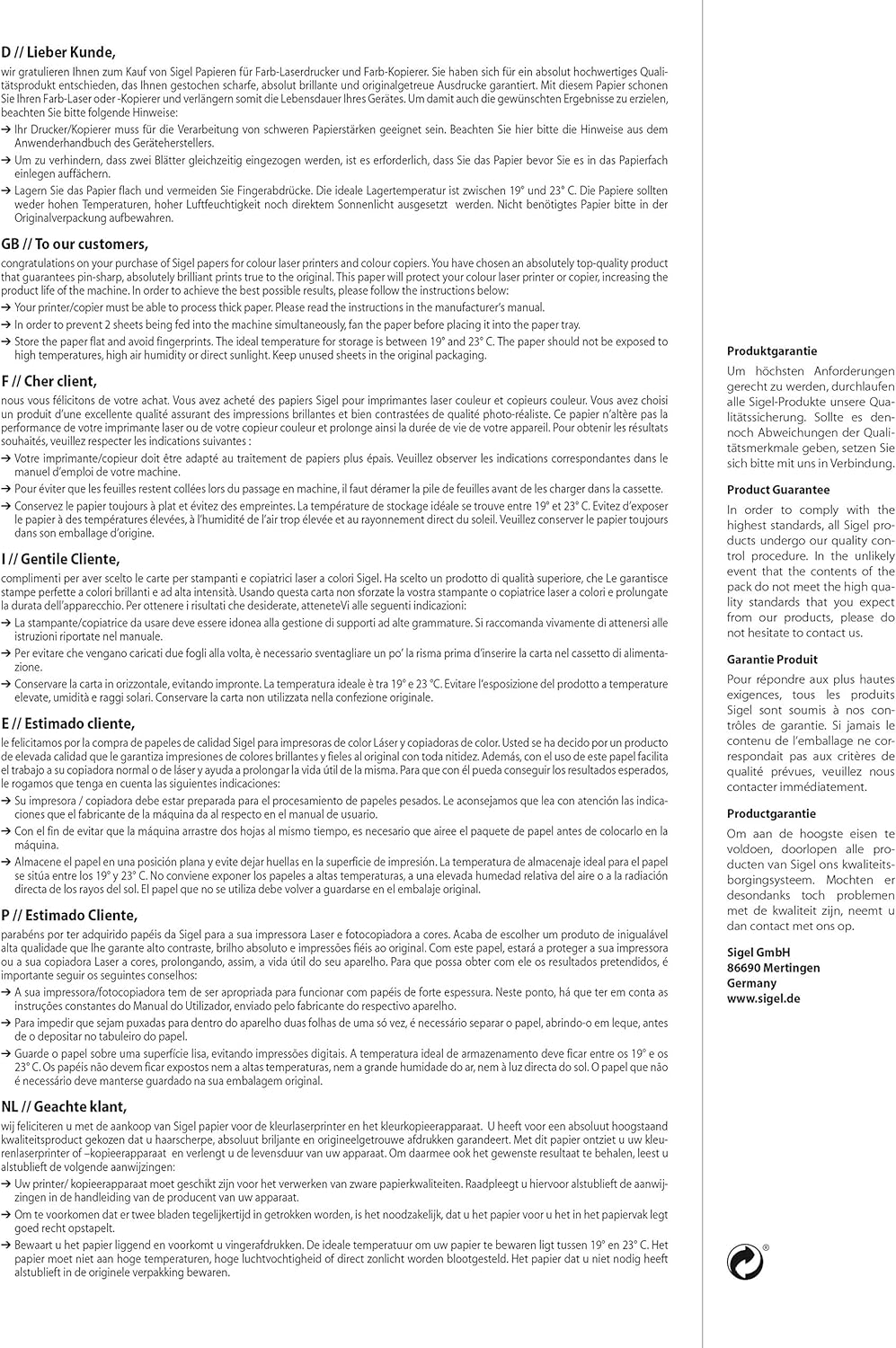 SIGEL LP342 Fotopapier für Laser / Kopierer, A4, 200 Blatt, hochglänzend, beidseitig bedruckbar, 170