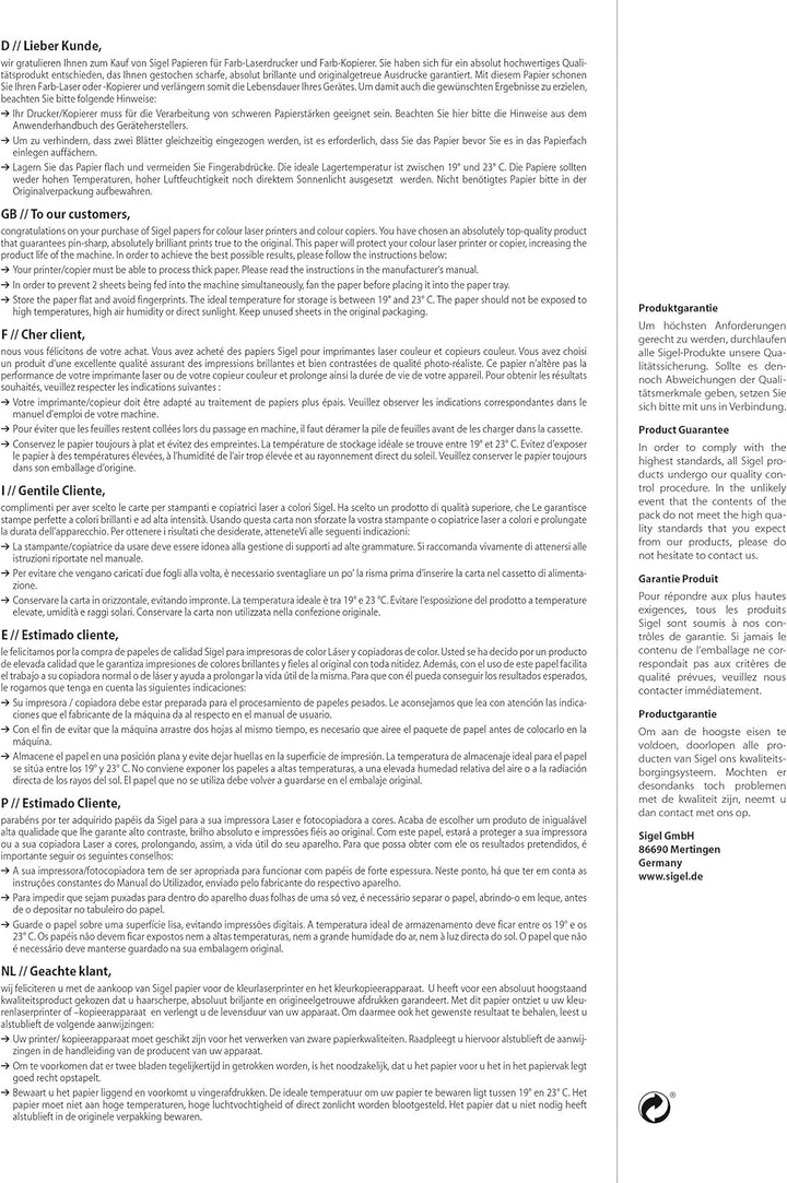 SIGEL LP342 Fotopapier für Laser / Kopierer, A4, 200 Blatt, hochglänzend, beidseitig bedruckbar, 170