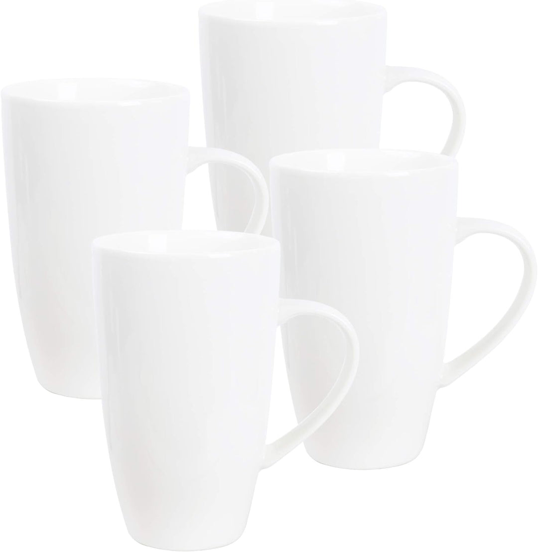 fanquare Weisse Kaffeetasse Set, Kaffeset 4 Personen, Grosser Porzellan Becher für Cappuccino, Kaffe