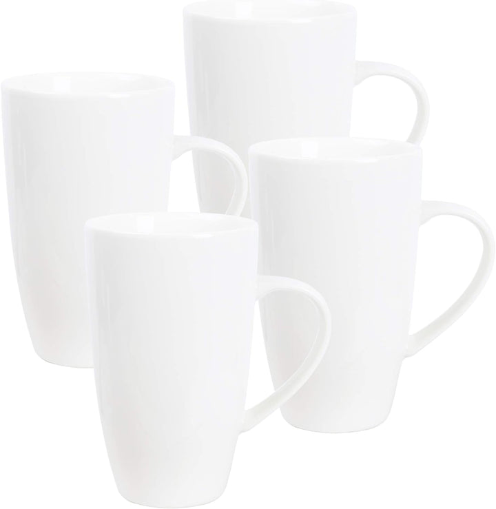 fanquare Weisse Kaffeetasse Set, Kaffeset 4 Personen, Grosser Porzellan Becher für Cappuccino, Kaffe