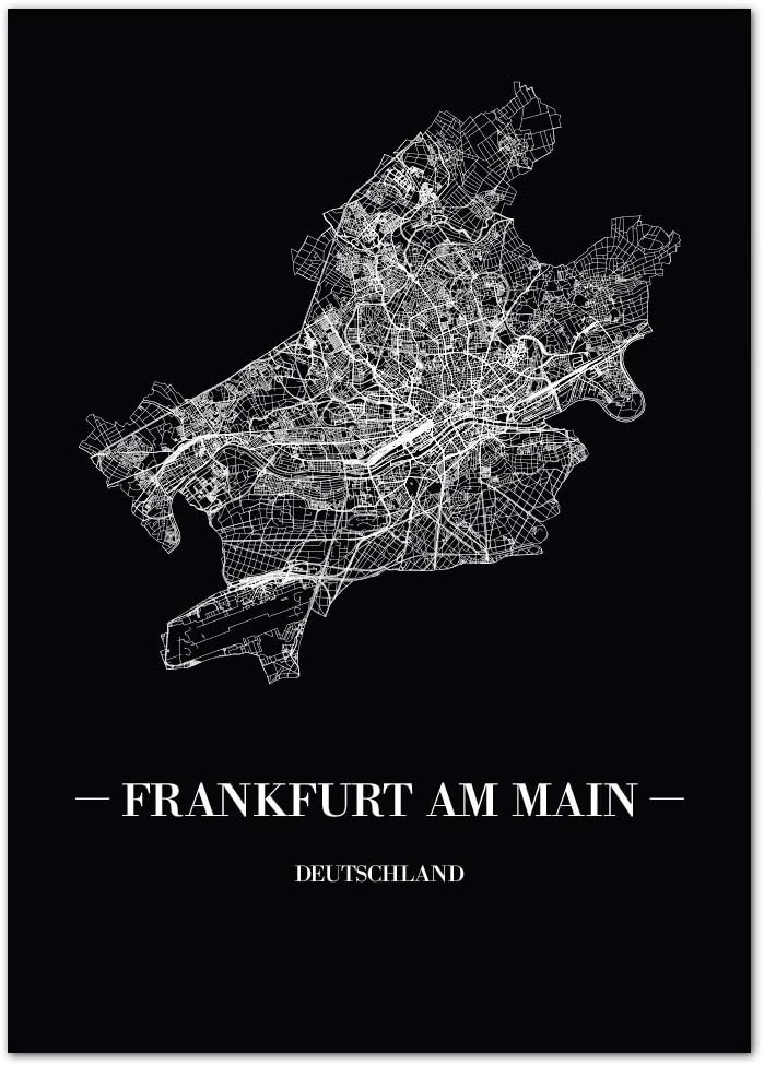 JUNIWORDS Stadtposter, Frankfurt am Main, Wähle eine Grösse, 60 x 90 cm, Poster, Schrift A, Schwarz