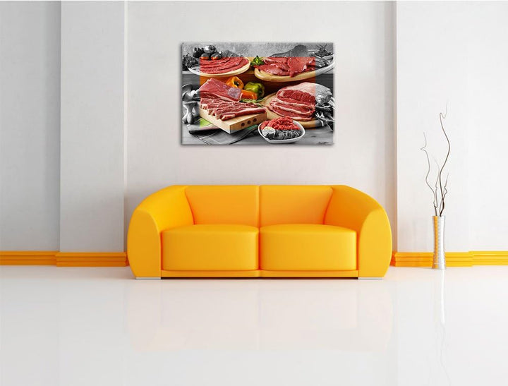 Saftige Fleisch Variationen schwarz/weiss Format: 100x70 cm auf Leinwand, XXL riesige Bilder fertig