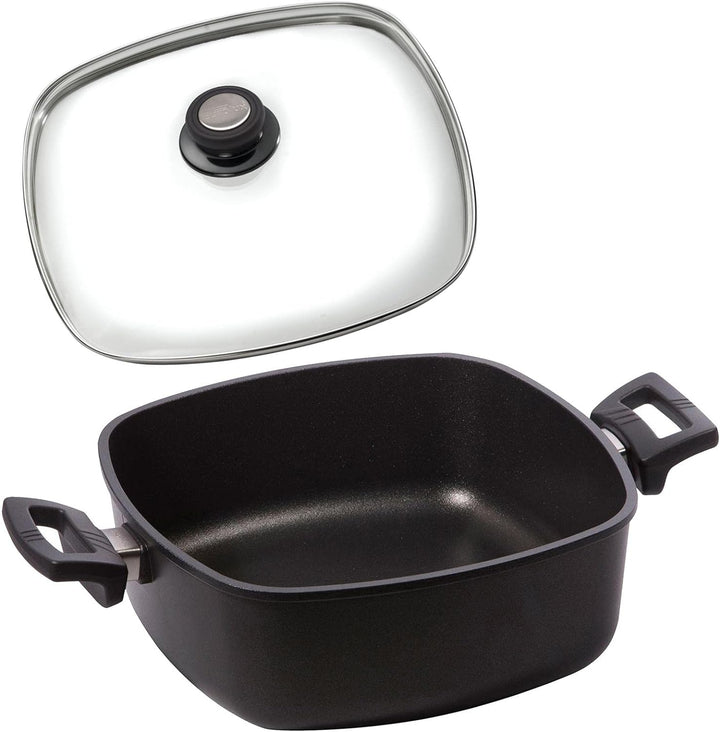 Eurloux Guss-Kasserolle Set & Glas-Deckel 28x28 cm - hohe quadratische Universal Bratenkasserolle 6
