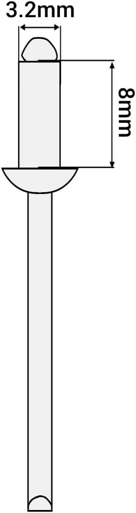 (1000 Stück) Lackierte Blindnieten 3,2 x 8 mm, Kuppelkopf, DIN 7337, Aluminiumniete und Stahldorn, P