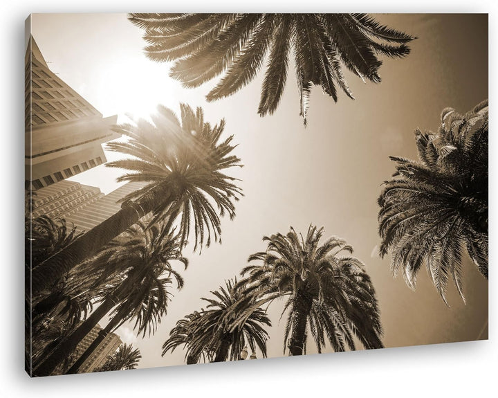 deyoli tropische Stadt mit Palmen Format: 100x70 Effekt: Sepia als Leinwand, Motiv fertig gerahmt au