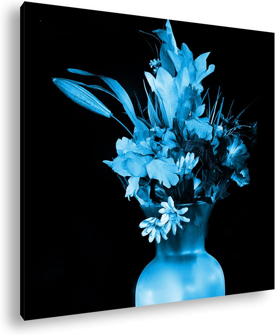 deyoli Stillleben Einer Vase mit bunten Blumen Format: 70x70 Effekt: Monocrome Blau als Leinwandbild