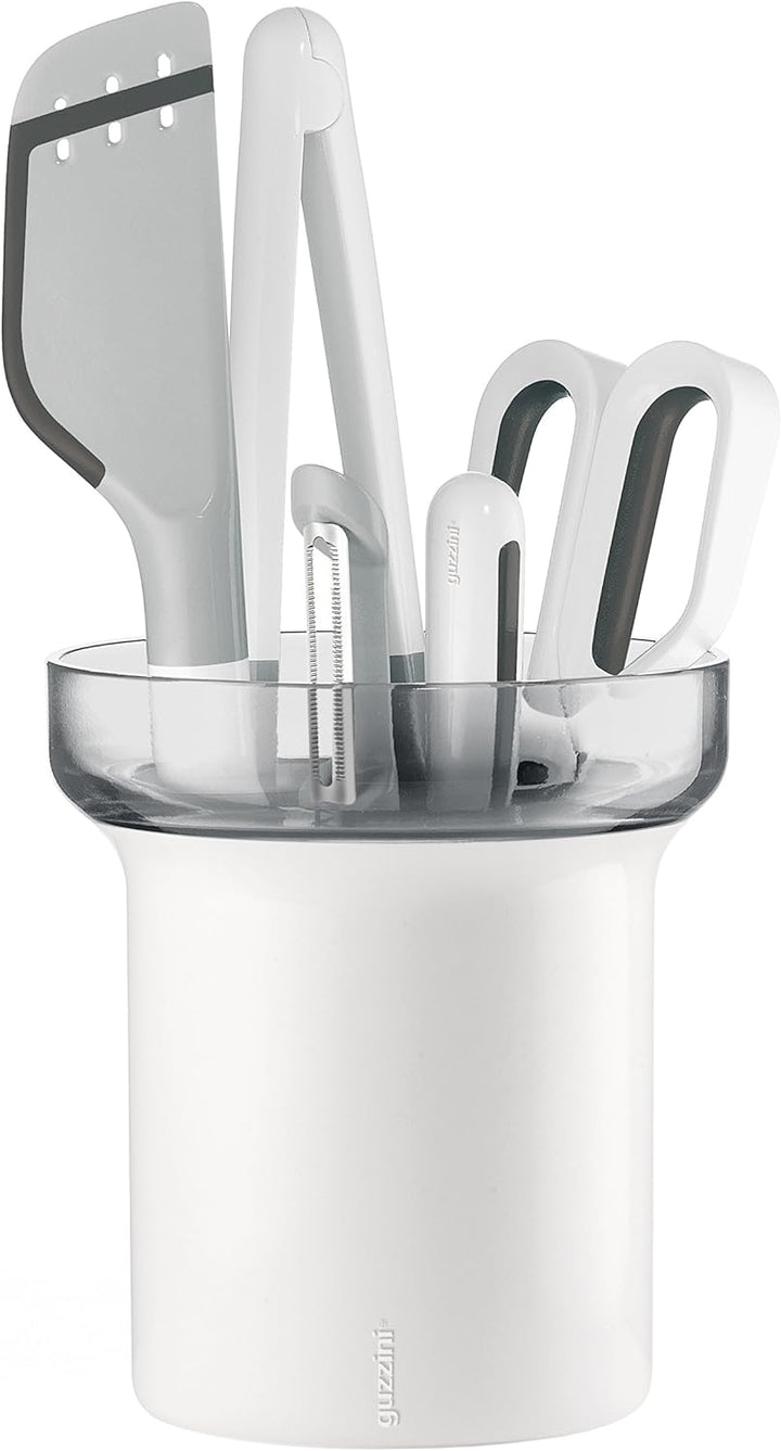 Guzzini - Kitchen Active Design, Set aus 5 Küchengeräten mit Abtropfkorb - Himmelgrau, 30 x 18 x 16