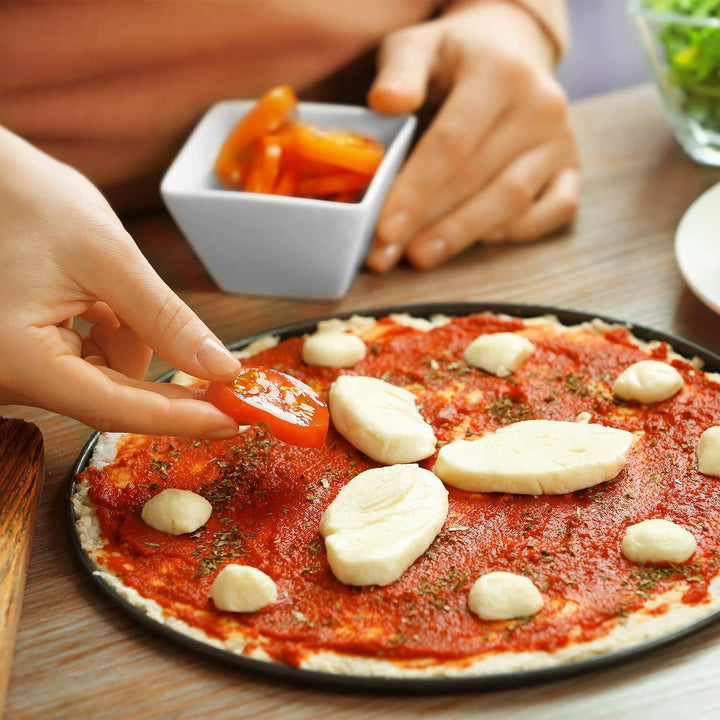 Relaxdays 20 x Pizzablech, rund, gelocht, antihaft, Pizza & Flammkuchen, Lochblech aus Stahl, Knuspe