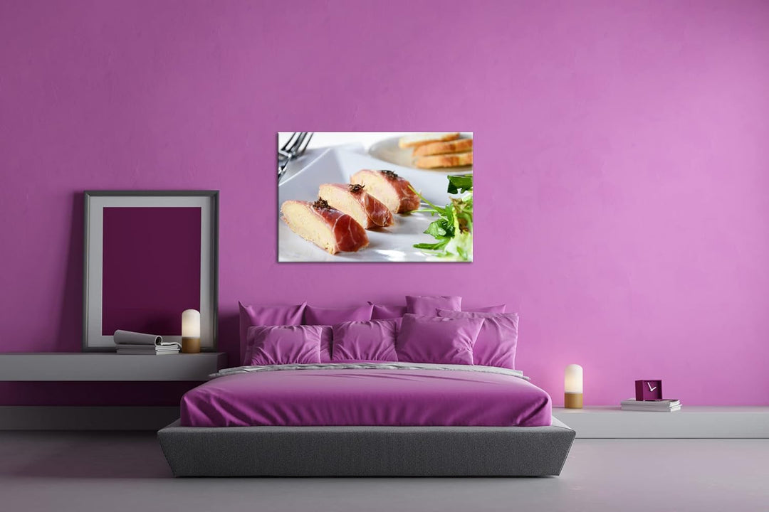 deyoli schmackhafte Gänseleber im Format: 80x60 als Leinwandbild, Motiv fertig gerahmt auf Echtholzr