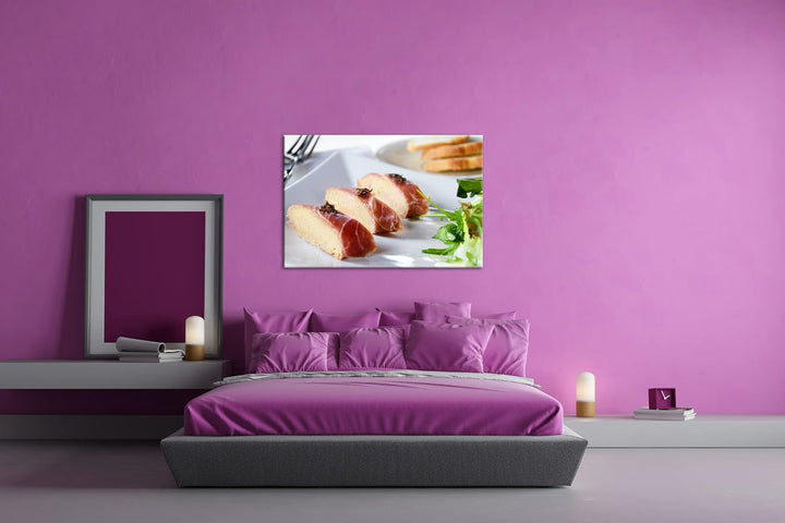 deyoli schmackhafte Gänseleber im Format: 80x60 als Leinwandbild, Motiv fertig gerahmt auf Echtholzr