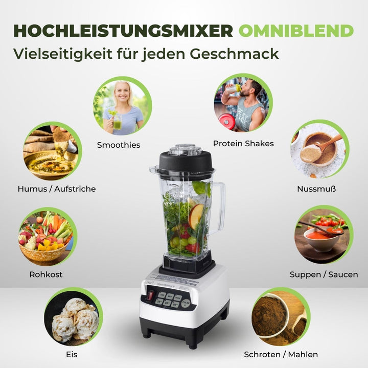 OmniBlend Smoothie Maker 2L in weiss I Smoothie Mixer inkl. BPA-freiem Behälter & 6-Klingen-System a