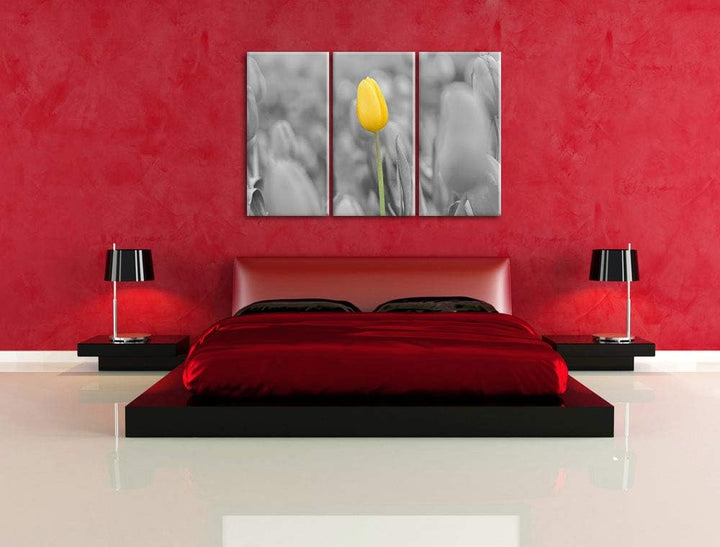 Gelbes Tulpenmeer schwarz/weiss 3-Teiler Leinwandbild 120x80 Bild auf Leinwand, XXL riesige Bilder f