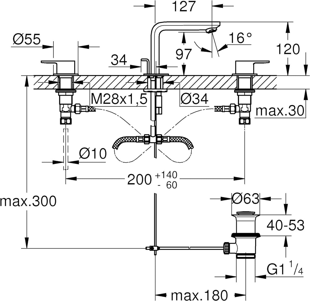 GROHE Lineare | Badarmatur - 3-Loch-Waschtischarmatur | mit Zugstange, chrom | 20304001 3-Loch Wasch