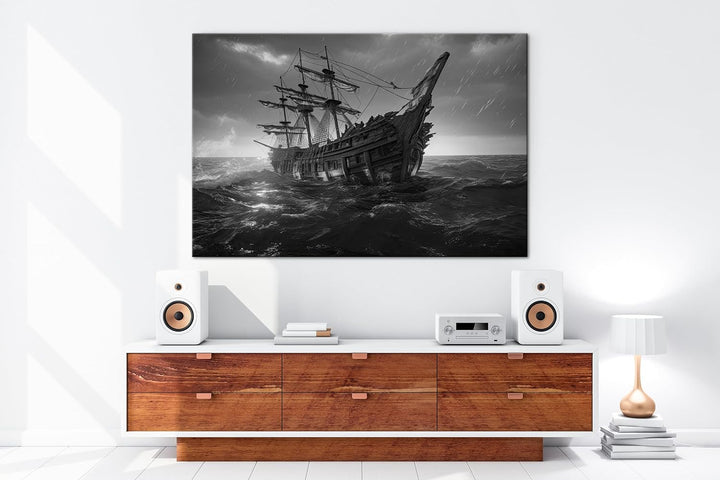 deyoli riesiges Segelschiff bei Nacht Format: 80x60 cm Effekt: Schwarz/Weiss als Leinwandbild, Motiv