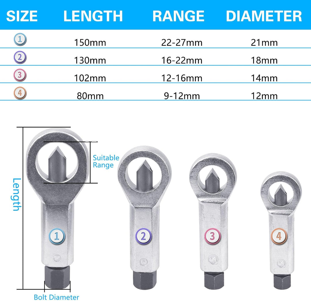BIGP 4-tlg Mutternsprenger-Satz, 9-12 mm / 12-16 mm / 16-22 mm / 22-27 mm Nuss Splitter Mutter Entfe