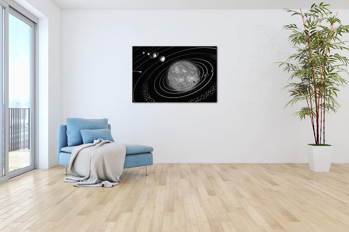 deyoli unser Sonnensystem Format: 80x60 Effekt: Schwarz&Weiss als Leinwandbild, Motiv fertig gerahmt