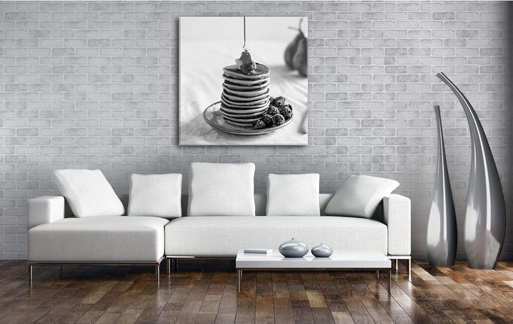 deyoli Pancakes mit Honig Format: 60x60 Effekt: Schwarz&Weiss als Leinwandbild, Motiv fertig gerahmt