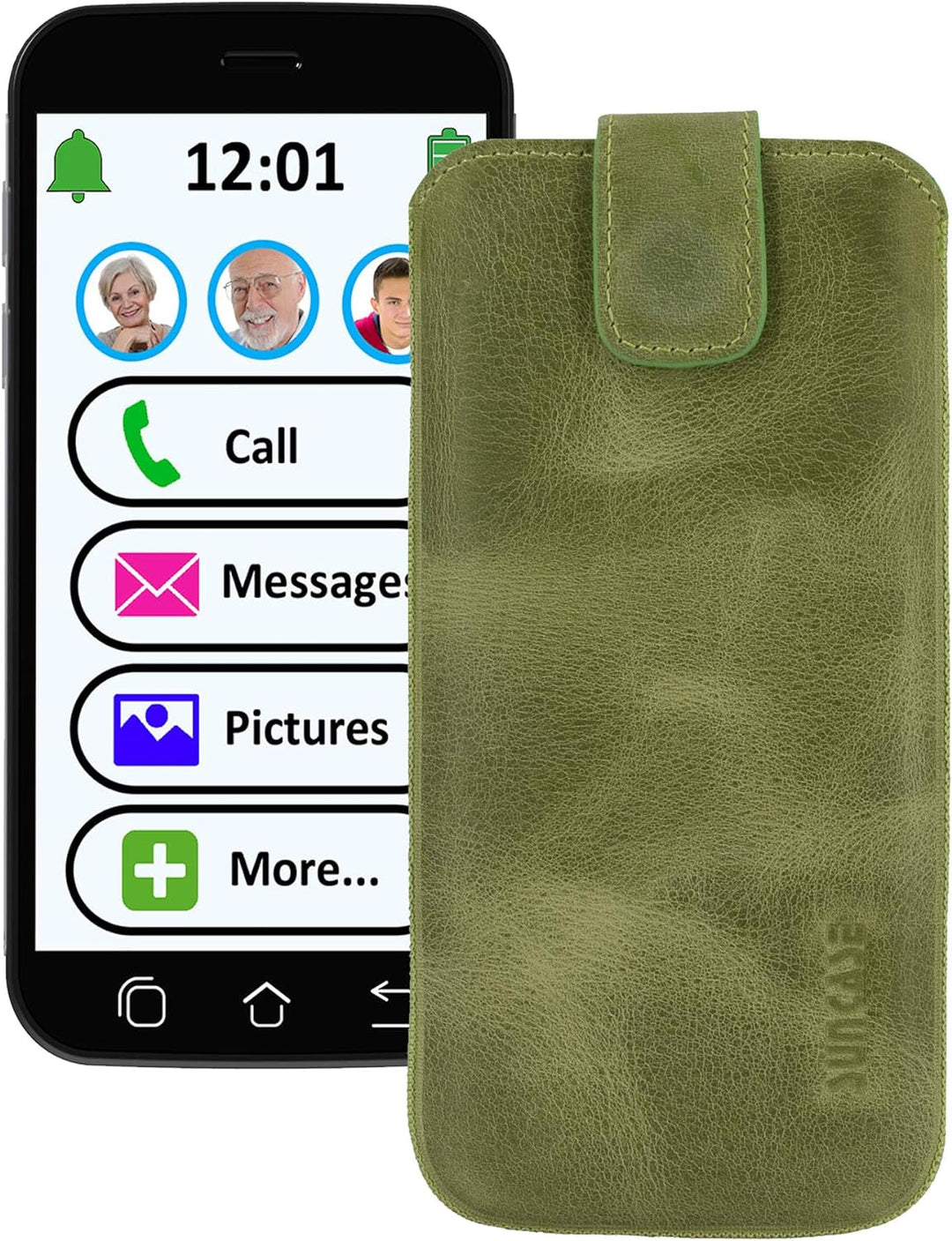 Suncase ECHT Ledertasche Leder Etui *Slim-Edition* für Swissvoice G50 Leder Hülle Handytasche (mit R
