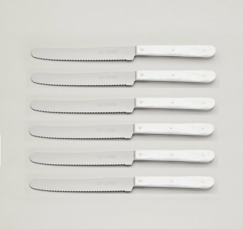 Tafelmesser Tischmesser 6 x Vespermesser imitiertes Perlmutt ondasilk rund mit Welle /// Messer Soli