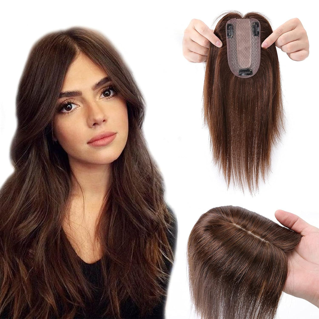 Silk-co Haarteile Echthaar Clip in Extensions Echthaar Toupee Haarverlängerung Toupee Hair Extension