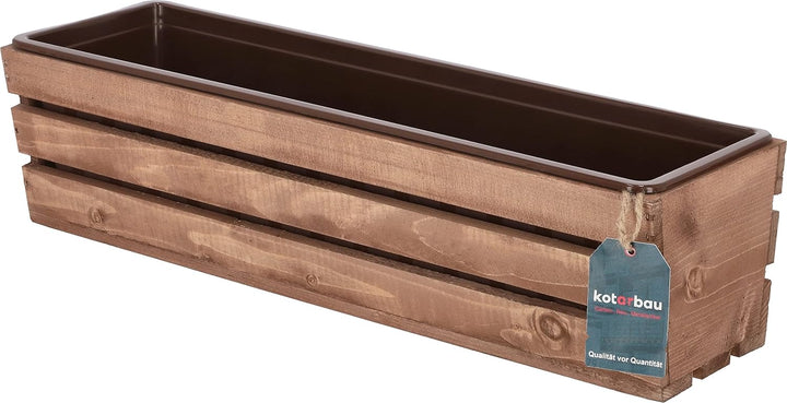 KOTARBAU® Holzblumenkasten Braun mit Kunststoffeinsatz 60 x 18 x15 cm Blumentopf Pflanzkasten Braun