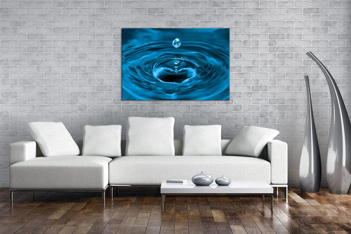 deyoli Wassertropfen schlagen Wellen Format 100x70 Effekt: Monocrome Blau als Leinwandbild, Motiv fe