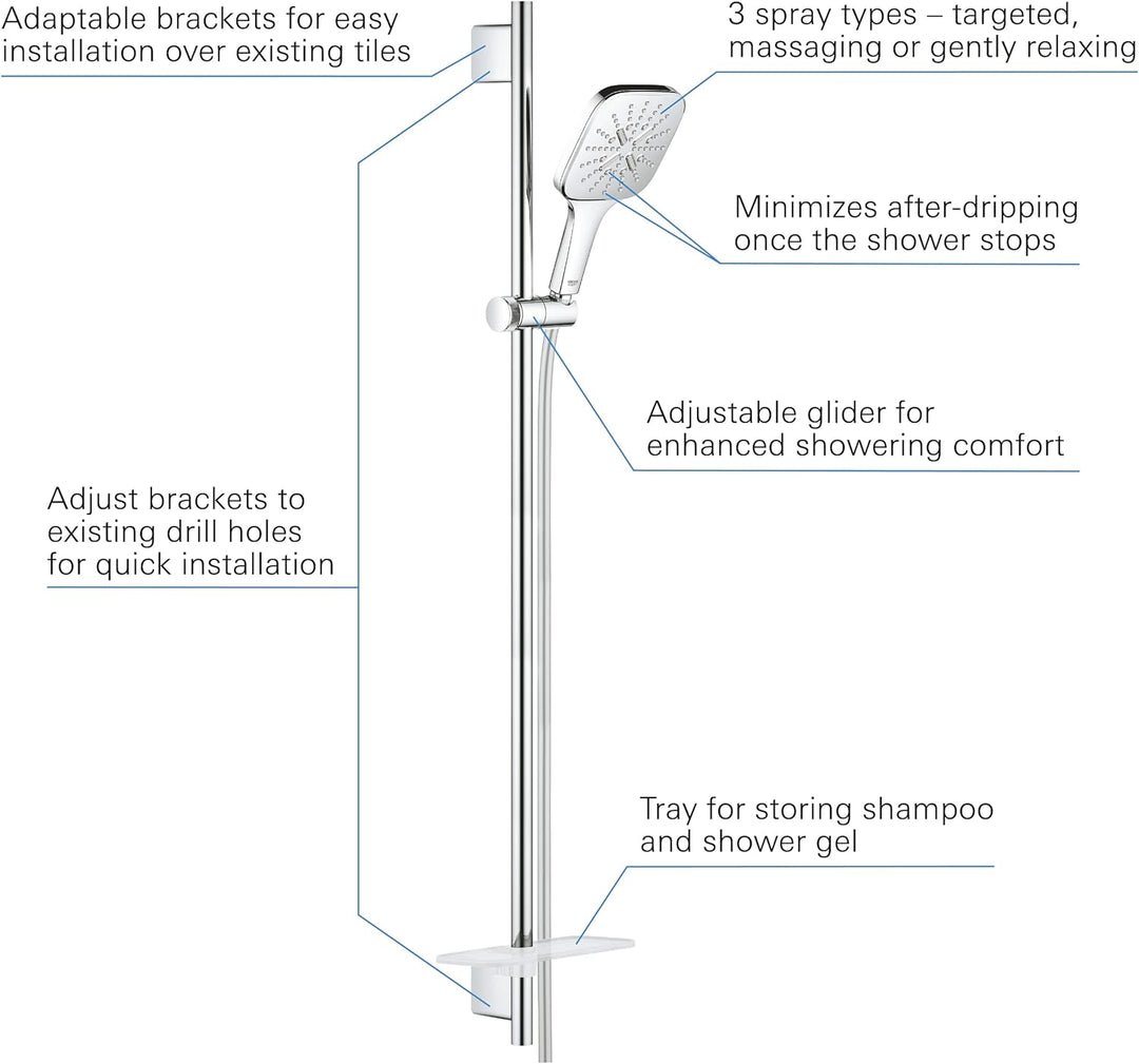 GROHE Rainshower SmartActive 130 - Brausestangenset (3 Strahlarten, 900mm Brausestange, inkl. Duscha