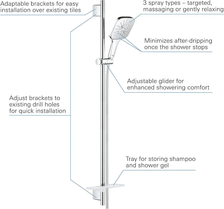 GROHE Rainshower SmartActive 130 - Brausestangenset (3 Strahlarten, 900mm Brausestange, inkl. Duscha