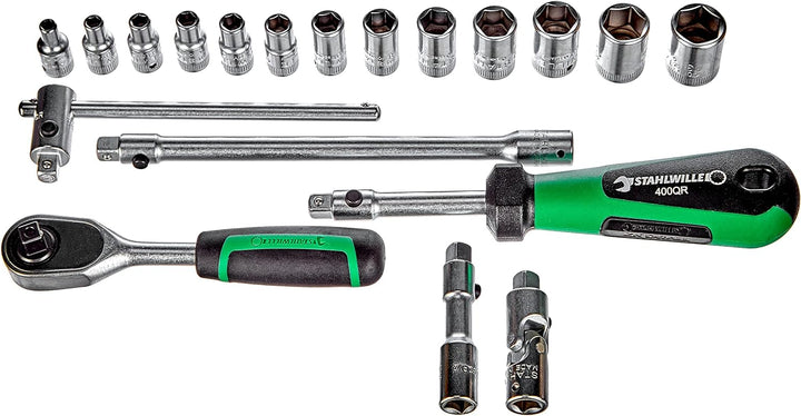 STAHLWILLE 40/13/6QR KN Steckschlüssel / Ratschen Set – 19-teilig | 1 Knarre, 13 Steckschlüssel, +Ve