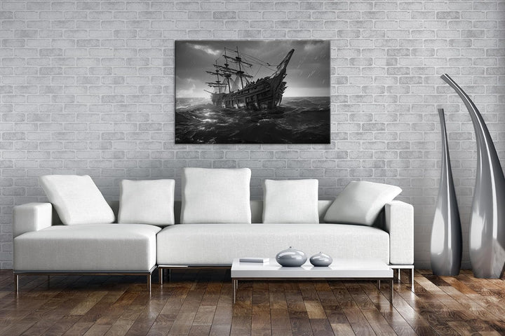 deyoli riesiges Segelschiff bei Nacht Format: 80x60 cm Effekt: Schwarz/Weiss als Leinwandbild, Motiv