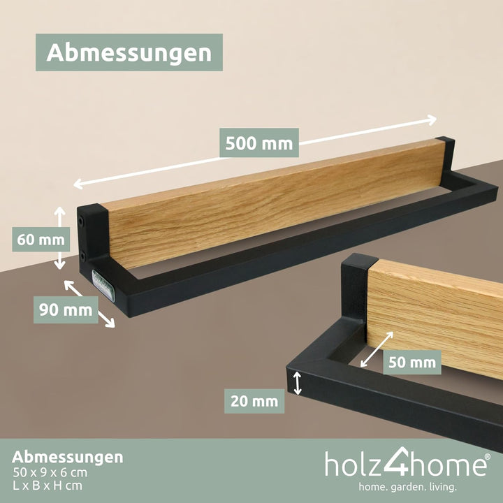 holz4home® Handtuchhalter Massivholz Eiche I 50x6x9 cm I Handgearbeitet und Naturgeölt I Skandinavis