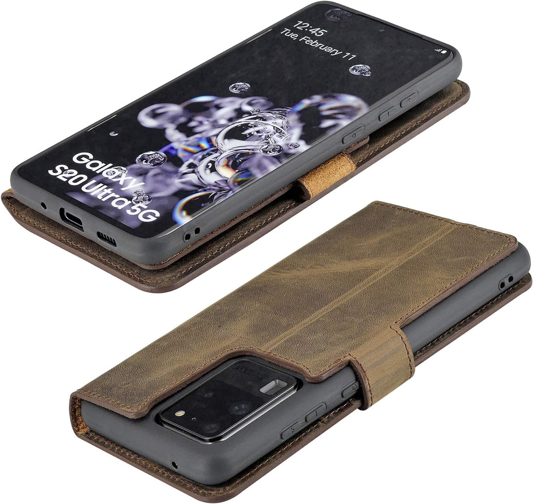 Suncase Book-Style Hülle kompatibel mit Samsung Galaxy S20 Ultra Leder Tasche (Slim-Fit) Lederhülle
