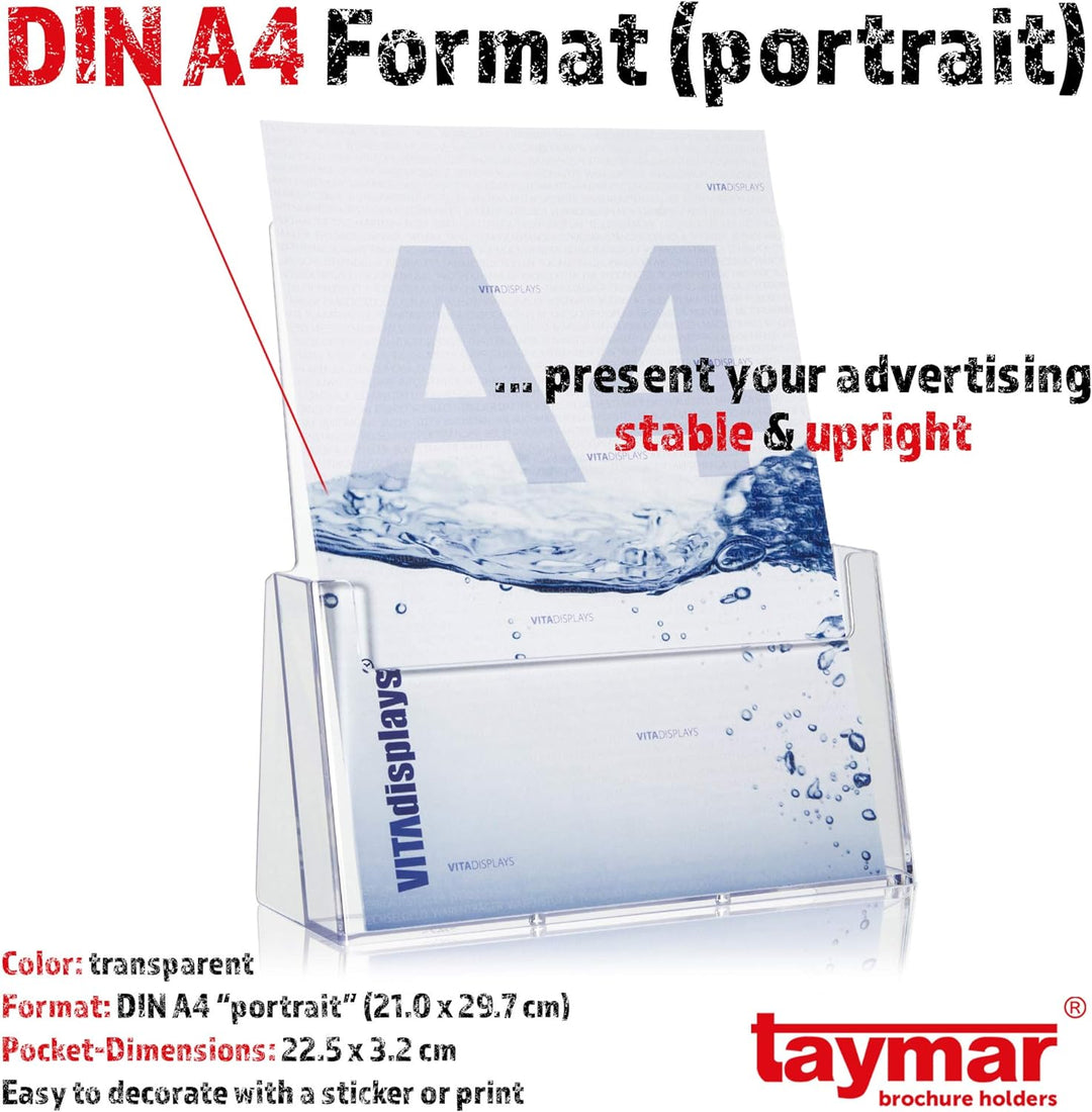 Taymar DIN A4 Prospekthalter, Prospektständer, transparent (Packung mit 3) Stück DIN A4 (Packung mit
