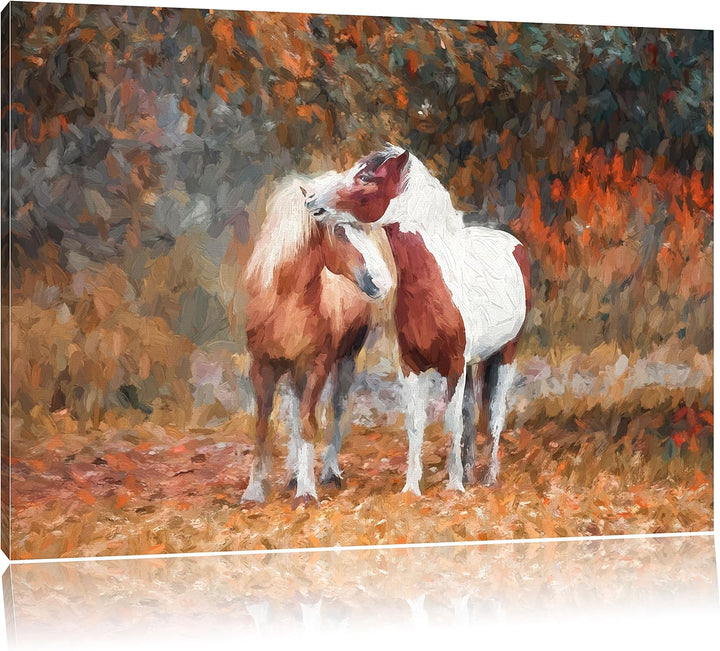 Pixxprint Zwei schmusende Pferde Kunst als Leinwandbild/Grösse: 100x70 cm/Wandbild/Kunstdruck/fertig